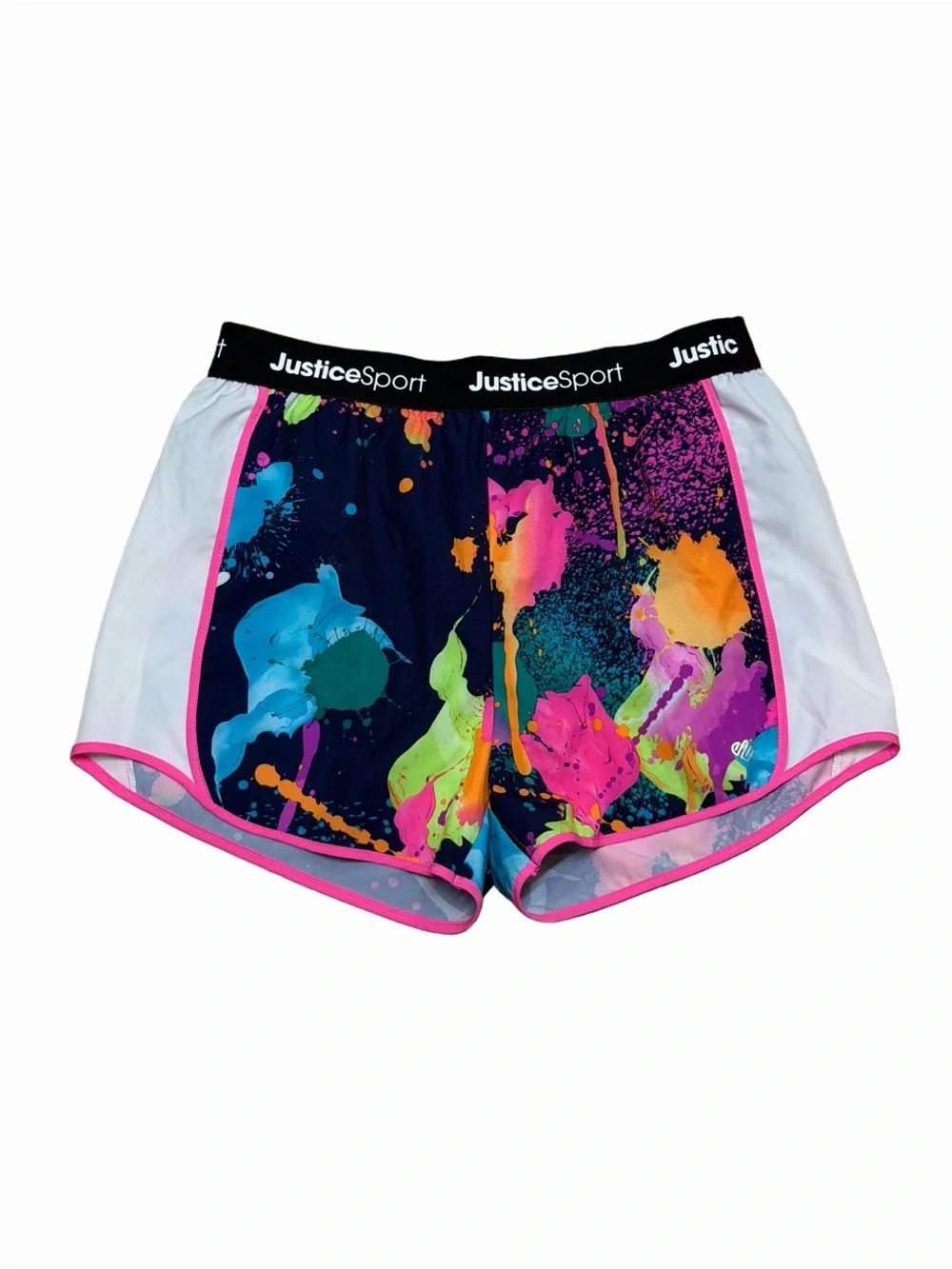 Justice Sport Girls Neon Paint Splatter Running Shorts XL 16/18